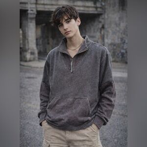 REI Cotton/Hemp Quarter Zip Slouchy Pullover – Soft Gray | Large | Soft & Casual